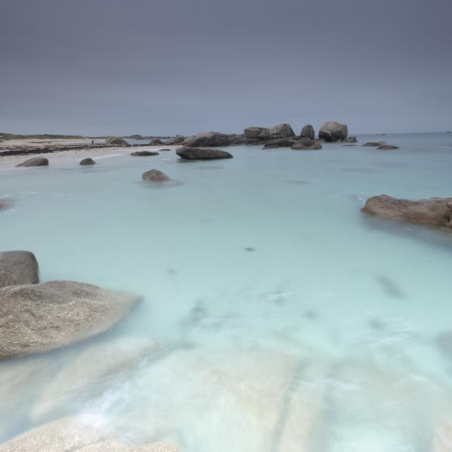 France, Finistère (29), Brignogan-Plages, l'eau turquoise de la grande plage sur la Côte des Légendes au cœur du Pays pagan