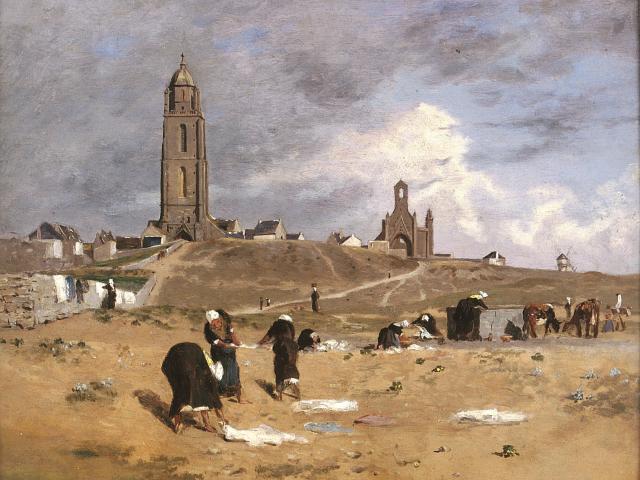 Charles Cottet - Lavandières dans les dunes de Batz, vers 1870 - Huile sur panneau