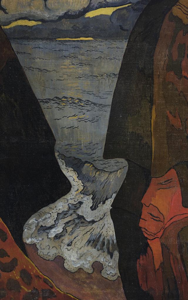 Georges Lacombe (Versailles, 1868 – Saint-Nicolas-des-Bois, 1916), Vorhor, vague grise, ou Falaises à Camaret (inv. 969.1.1), 1892, peinture à l’œuf sur toile, 82,5 cm x 61 cm