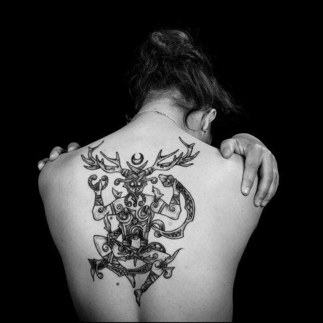 Alexandra - Cernunnos - Tatoueur Jaheel - Coll. Musée de Bretagne